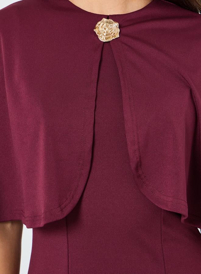 Styli Women Burgundy Cape Sleeve Bodycon Midi Dress - Image 3